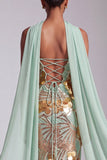Vestido de Baile de finalistas com lantejoulas douradas sem alças e drapeado em chiffon