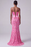 Vestido de baile longo sem alças sem alças em forma de sereias de sereia cor-de-rosa choque