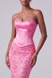 Vestido de baile longo sem alças sem alças em forma de sereias de sereia cor-de-rosa choque