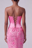 Vestido de baile longo sem alças sem alças em forma de sereias de sereia cor-de-rosa choque
