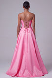 Vestido de baile de finalistas A-Line A-Line de Bordado Floral de Cetim Rosa Choque
