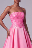 Vestido de baile de finalistas A-Line A-Line de Bordado Floral de Cetim Rosa Choque