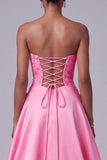 Vestido de baile de finalistas A-Line A-Line de Bordado Floral de Cetim Rosa Choque