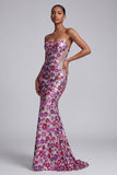 Vestido de baile longo de sereia em rede transparente em rede transparente com lantejoulas