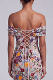 Vestido comprido de baile cinzento claro com lantejoulas florais com lantejoulas