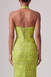 Sereia verde com decote caber e bordado com lantejoulas, vestido de baile longo com flores 3D