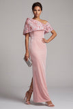 Vestido longo de mãe da noiva de veludo assimétrico de forma cor-de-rosa e veludo assimétrico de um ombro bordado
