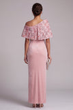 Vestido longo de mãe da noiva de veludo assimétrico de forma cor-de-rosa e veludo assimétrico de um ombro bordado