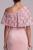 Vestido longo de mãe da noiva de veludo assimétrico de forma cor-de-rosa e veludo assimétrico de um ombro bordado