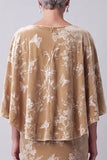 Veludo de veludo champanhe com decote de bateau com estampado floral, vestido longo de mãe da noiva com capa