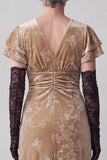 Vestido de mãe da noiva com decote em V e decote franzido champanhe com mangas com folhos