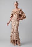 Vestido de Mãe da Noiva Vestido de Champanhe Alto Baixo Veludo Franzido