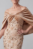 Vestido de Mãe da Noiva Vestido de Champanhe Alto Baixo Veludo Franzido