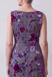 Veludo Fúcsia Bainha Cetim Floral Midi Vestido Mãe da Noiva com Capa