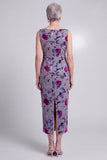 Veludo Cinzento Floral Sheath, Vestido de Mãe da Noiva com decote de bateau em cetim com capa