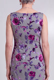 Veludo Cinzento Floral Sheath, Vestido de Mãe da Noiva com decote de bateau em cetim com capa