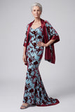Vestido Longo de Mãe da Noiva Veludo Veludo Azul Lago com Capa
