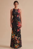 Vestido de Convidado de Casamento Maxi Keyhole Estampado a Preto