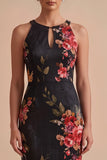 Vestido de Convidado de Casamento Maxi Keyhole Estampado a Preto
