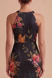 Vestido de Convidado de Casamento Maxi Keyhole Estampado a Preto