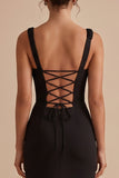 Vestido de Convidado Maxi de Casamento Preto, Decote Quadrado e Franzido