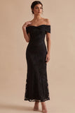 Vestido de convidado de casamento maxi preto bordado no ombro
