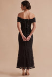 Vestido de convidado de casamento maxi preto bordado no ombro