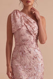 Vestido Maxi de Convidado de Noiva Bordado com Laço em Forma Cor-de-rosa e Lantejoulas