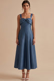 Vestido de Convidados Midi Twilight Twilight A-Line com Decote Quadrado e Laço