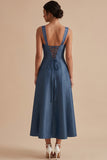 Vestido de Convidados Midi Twilight Twilight A-Line com Decote Quadrado e Laço