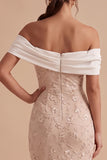 Vestido de Convidado Maxi de Casamento Branco e Rosa Bordado Floral com Ombro Descoberto