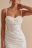 Espartilho branco bodycon decote franzido com alças finas, vestido branco curto