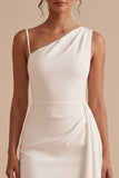 Vestido Branco Bodycon Assimétrico, Um Ombro Franzido Curto Pequeno Branco
