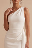 Vestido Branco Bodycon Assimétrico, Um Ombro Franzido Curto Pequeno Branco