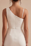 Vestido Branco Bodycon Assimétrico, Um Ombro Franzido Curto Pequeno Branco