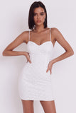 Vestido Branco Branco Bodycon Bodycon de Alças Esparguete Floral Curto Branco