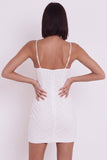 Vestido Branco Branco Bodycon Bodycon de Alças Esparguete Floral Curto Branco