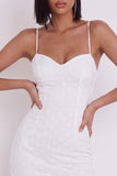 Vestido Branco Branco Bodycon Bodycon de Alças Esparguete Floral Curto Branco