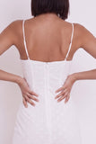 Vestido Branco Branco Bodycon Bodycon de Alças Esparguete Floral Curto Branco