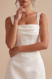 Espartilho branco, decote quadrado, vestido branco curto