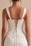 Espartilho branco, decote quadrado, vestido branco curto