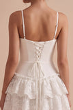 Vestido branco justo, Shortheart Straps Spaghetti Short, Branco Pequeno em camadas com renda