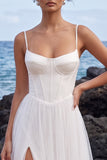 Vestido de Noiva Maxi de Cetim com Fita de Espartilho Branco Linha A