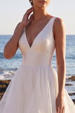 Vestido de Noiva Maxi em camadas, decote em V e decote em V branco