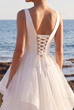 Vestido de Noiva Maxi em camadas, decote em V e decote em V branco