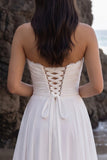 Vestido de Noiva Branco A-Line A-Line, alças franzidas em renda, comprimento chá