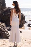 Espartilho de Tulle de Sereia Branca Vestido Midi Franzido de Coração