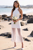 Vestido de Noiva Mini Vestido de Noiva Branco Halter Sheath Tule