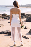 Vestido de Noiva Mini Vestido de Noiva Branco Halter Sheath Tule