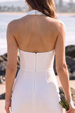 Vestido de Noiva Mini Vestido de Noiva Branco Halter Sheath Tule